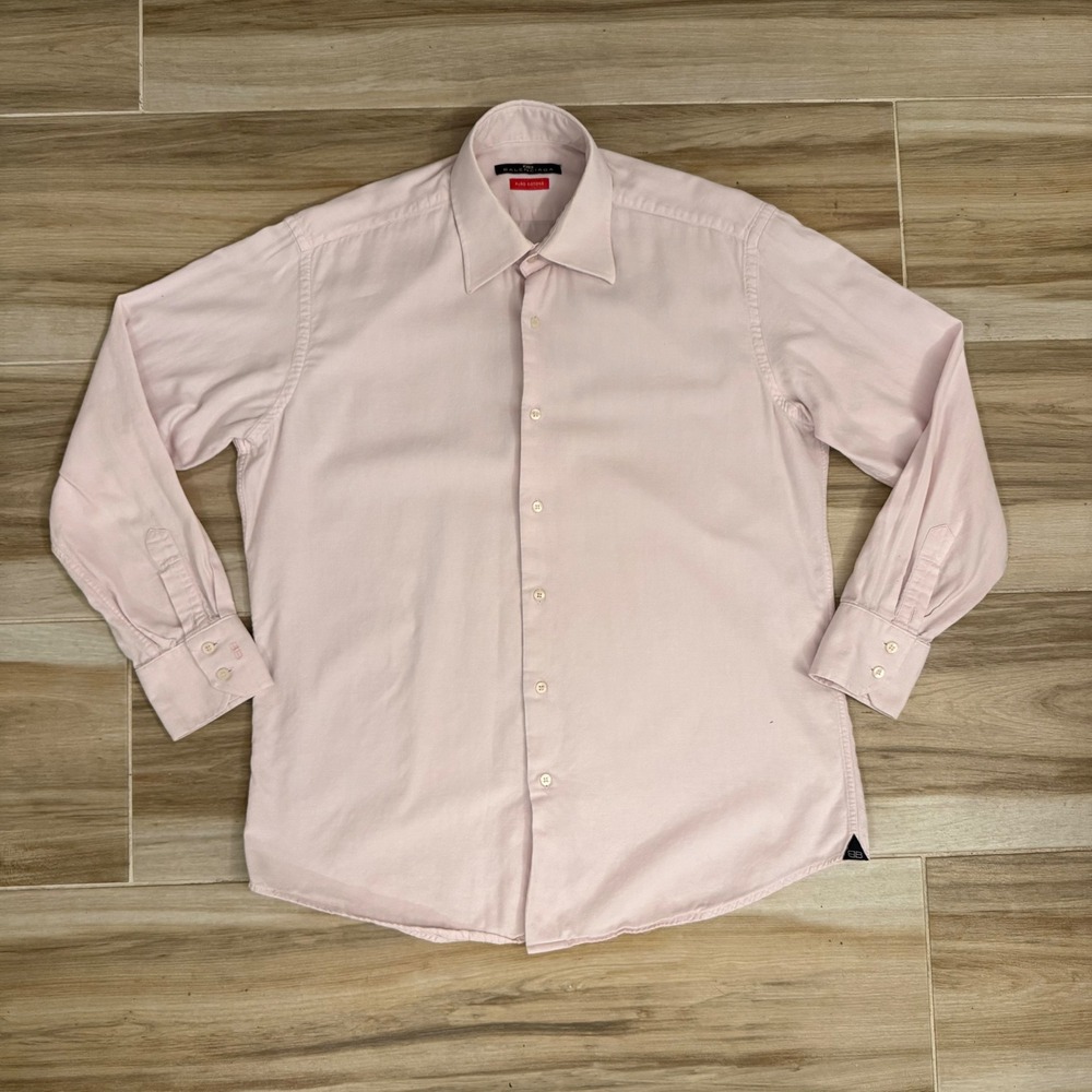 Balenciaga Mens Light Pink Puro Cotone Button Down Shirt Logo Cuff Size 40 15.75